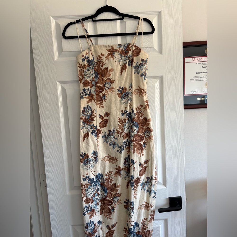 Abercrombie & Fitch Strapless Floral Dress - Cream, Brown, Blue